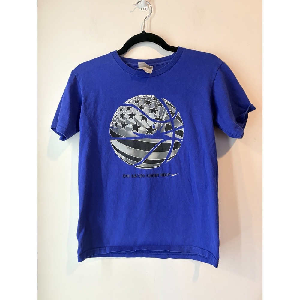 Vintage Y2K Nike One Nation Under‎ Hoop Basket Ball Tshirt Youth Med Americana